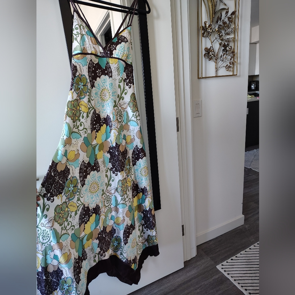 Sleeveless Floral Maxi Dress - Teal, Yellow & Brown